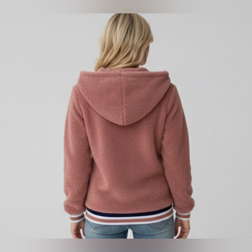 Striped Zip Up Hooded Teddy Jacket - Picture 4 of 7
